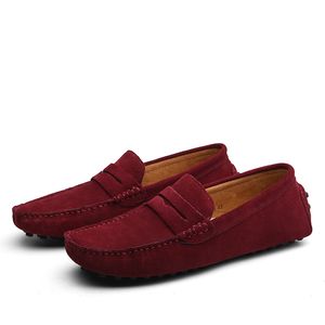 Men Casual Shoes Espadrilles Triple Black White Brown Wine Red Navy Khaki Mens Suede Leather Sneakers Slip On Boat Shoe Outdoor Flat Driving Jogging Walking 38-52 A129