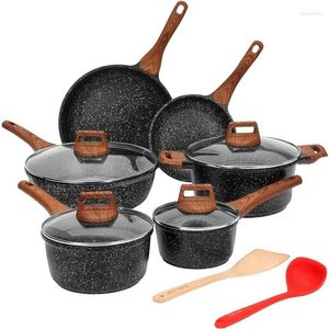 Cookware Sets Granite Coating Pots And Pans Set Kitchen Cooking Compatible With All Stovetops (Gas Electric & Induction) PFOA Free