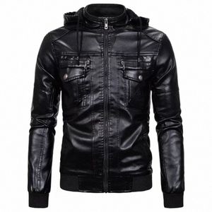 autumn Winter Fleece Men's Motorcycle Leather Jackets Casual Letter Warm PU Jacket Coats Men Slim Handsome Streetwear Leather X9vz#