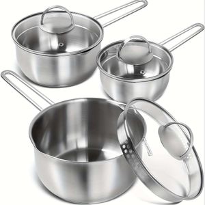 2/3pcs-Töpfe, Edelstahl-Topf mit Deckelgäsel, Tri-l-L-L-Bottom-Pan-Sauce-Topf-Set, für Haus- und Restaurant-Accessoires, Küchenzubehör