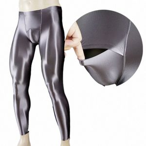 Offener Schritt Glänzende Satin Leggings Mann Hosen Sexy Gym Fitn Yoga Sport Strumpfhosen Glatte Hohe Taille Schwarz Seaml Legging Hosen W8gA #