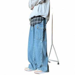 oversized Baggy Jeans Men Fi Retro Casual Wide Leg Jeans Men Streetwear Loose Hip Hop Straight Denim Pants Mens Trousers 12IF#
