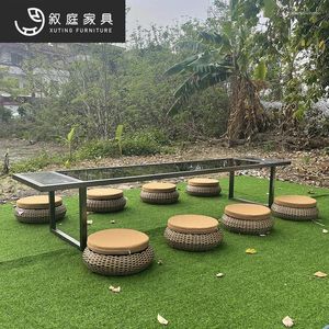 Camp Furniture Outdoor Courtyard Rattan Table And Chair Combination Indoor Villa Terrace Simple Leisure Tea Teng