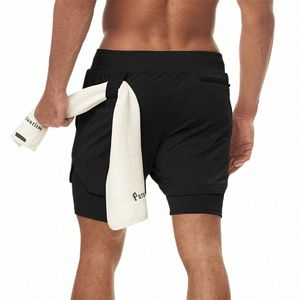 Mężczyźni biegający szorty 2 w 1 dwupokładowe spodenki sportowe sportowe siłownia fitn krótkie spodnie trening do bólu męskiej odzieży c6iz#