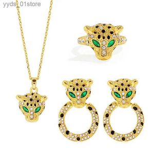 Earrings Necklace Elegant Leopard Earring Ring Necklace Fashion Jewelry Sets For Women Cute Animal Accessories L240323