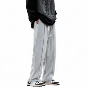 classic Basic Comfortable Wide Leg Pants Home Casual Men's Trousers Winter Drawstring Fleece Thick Men's Straight Leg Trousers 18Pt#