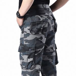 herrkamoue-strid Militär lastbyxor Casual Cott Multi-Pocket Trousers Hip Hop Streetwear Overalls Taktiska armébyxor R9LX#