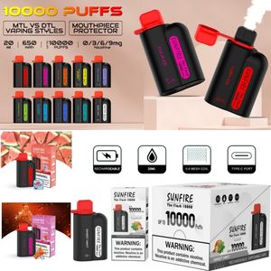 Sunfire 10000 Puff 12k Scatola quadrata usa e getta Vapes DTL MTL 20 ml Preriempito 650 mAh Dispositivo ricaricabile 6 mg Nic Super Smoke con protezione per bocchino Francia Germania