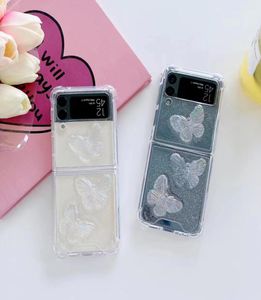 Crystal Butterfly ShockRpoof Cover Telefon dla Samsung Galaxy Z Flip 3 5G Słodki motyle Karta Aurora Clear Hard Case9927379