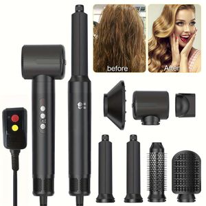 Styler 7 i 1, höghastighetsborstfri motorisk torktumlare Styling Tools Set - Hot Brush, Diffuser, Munstycken, rakare kam, Wrap Air Curling Wand, Hair Volumizer