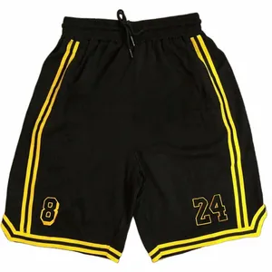 new Summer Men's Shorts Black And Yellow Patchwork No.8 And 24 Basketball Pants Casual Fitn Jogging Street Ball Sweatpants 81yX#