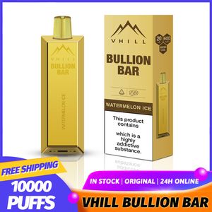 オリジナルのVhill Bullion Gold Bar vape Puff Tornado Bang 10000 Puffs Vapes Dopalable Puff 10000 12000 10k 12k EタバコメッシュコイルコイルEタバコヴァーパープレフィルドカート