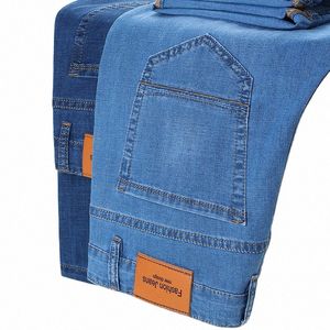 2024 TUN MATERIAL Office Busin Jeans Men Classic Blue Black Cott Stretch Straight Denim Pants Mane Brand Trousers W01J#