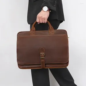 Bag Nesitu Vintage A4 Thick Brown Coffee Genuine Leather Executive Men Briefcase Messenger 14'' Laptop Portfolio Highend M6020