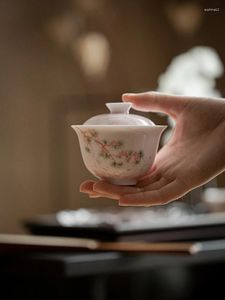 Zestawy herbaciarskie ręcznie malowane Blossom Cover Teacup Women Ceramic Tea Bowl Homemade Underglaze