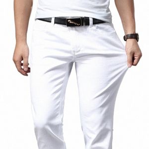 Brother Wang Мужские белые джинсы Fi Повседневный классический стиль Slim Fit Мягкие брюки Мужской бренд Расширенные эластичные брюки 64gn #
