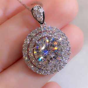 Luxury Jewelry Circle Pendant 925 Sterling Silver Fill Large Round Cut White 5A Cubic Zircon CZ Diamond Gemstone Party Women Clavicle Necklace Gift