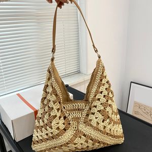 Sacola de palha de luxo tecido bolsa designer oco para fora tricô sacos de ombro moda sacos de compras das mulheres casuais sacos de praia trança totes hobos