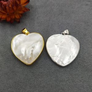 Pendant Necklaces White Shell Heart Shaped Silver Gold Plated Bezel MOP Charm Mother Of Pearl Beach Jewelry For Necklace Earring Making