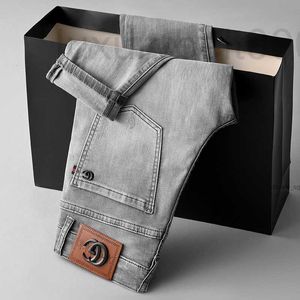 Mens Jeans Designer Spring Summer Elastic Slim Fit Luxury European High End Korean Gray Small Feet Long Pants 5rtk