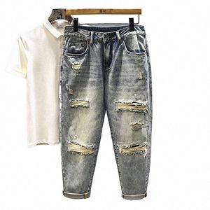 Vintage Yellow Mud Jeans Men's New Loose Casual Fi Ripped Pants Male Dindated Hip-Hop Streetwear Denim Trousers 42 MH#