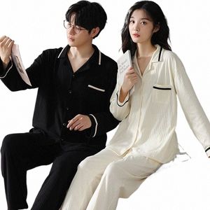 new Spring and Autumn Couple Pajama Women's Cott Cardigan Nightwear Men's Lapels Lg Sleeves Lg Pants Loungewear Set Lovers v9lJ#