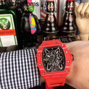 RichaMill Swiss ZF Factory Watch Watch Luxury Mens Mechanical Wristwatch Business Leisure Rms35-02 Automatic Red Carbon Fiber Tape Luminous Male