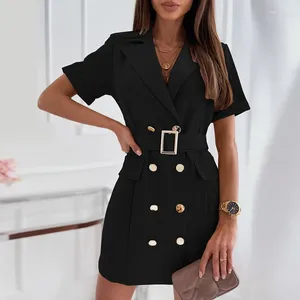 Party Dresses Elegant Women Sexig Slim Fashion Dress Office Lady Solid SHORT SLEVE MINI DUBBELBRASTED LAPEL FIT BELT SUIT Autumn