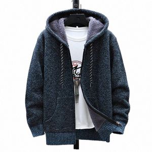 winter Fleece Sweatercoat Men Thick Warm Hooded Kintted Mens Sweater Cardigan Solid Casual Knitting Jacket Coat Male Clothing 58Di#