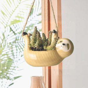 Planters Creative Ceramic Hanging Flower Plant Pots Scindapsus Chlorophytum Hanging Flower Baskicle Cartoons Animal Vase Garden Decoration