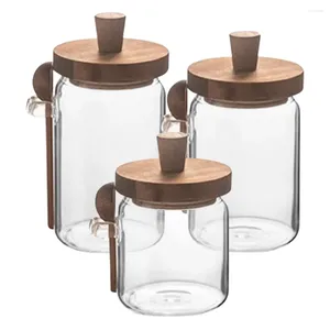 Lagringsflaskor 3 Set Glass Spice Jar kaffesockerbehållare för bänkskörning med skedburkar