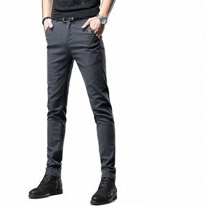 2023 Spring and Autumn New Classic Fi Solid Color Elastic Jeans Men's Casual Slim Breathable High-Quality Small Feet Pants I017#