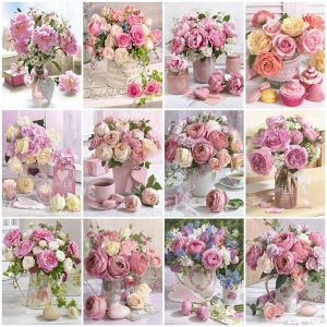 Stitch MomoArt 5D DIY Diamond Embroidery Peony Cross Stitch Kit Diamond Painting Flower Full Square Round Mosaic Art Home Decorations