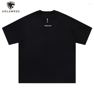 MEN THIRTS AOLAMEGS Y2K MEN Solid T-Shirt Hip Hop Streetwear Stare Star Stepper Tees Simple Simple Lough Cirose Shirt Black Red