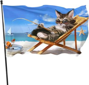 Acessórios engraçado gato bandeira ao ar livre bonito gatinho pesca kawaii kitty praia cadeira jardim bandeiras casa decoração animais e plantas bandeira