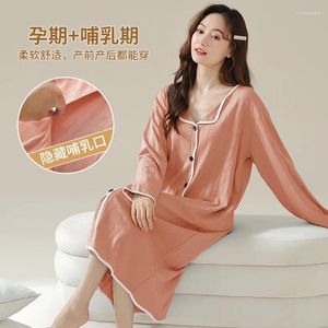 Mulheres sleepwear primavera maternidade camisola jacquard modal algodão camisa longa roupas de confinamento mulheres grávidas pós-parto amamentação