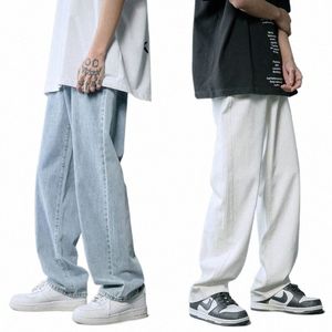 Jeans larghi dritti larghi degli uomini di marca fi Ruffian Jeans belli da pavimento per gli uomini Pantaloni cargo in denim Hip Hop streetwear h5oz #