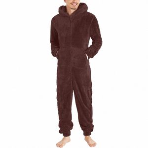Männer Künstliche Wolle LG Sleeve Casual Einfarbig Zipper Lose Mit Kapuze Overall Pyjamas Winter Warme Fleece Tragen 1 Stück Anzug j297 #