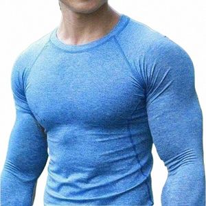 homens Quick Dry Fitn Tees Esporte Ao Ar Livre Correndo Escalada LG Mangas Calças Justas Musculação Tops Gym Train Compri T-shirt S5Dn #