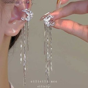 أذن الكفة أذن الأذن من المألوف مقطع Zircon Zircon Moon Long Tassel مع أي أقراط مثقبة التصميم الأنيق الأوني