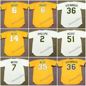 Masculino 1972-1990 Oakland SAL BANDO TERRY STEINBACH TONY PHILLIPS VIDA AZUL WALT WEISS WILLIE McGEE Camisa de beisebol retrô S-5XL