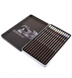 Superior 12st Artist Soft Medium Hard Charcoal Pencil Metal Box Nontoxic Sketch Pencils för att rita skolmaterial6790744