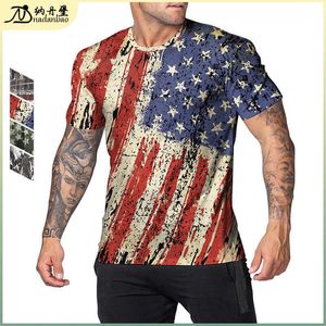 2024 Yaz Yeni ABD Bağımsızlık Günü Giyim Men için Sıradan Koyu Bayrak Dijital Baskı T-Shirt