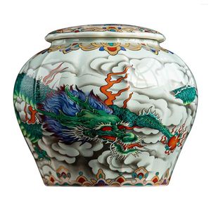 Storage Bottles Ginger Jar Decorative Dragon Printed Antique Chinese With Lid For Kitchen Table Office Living Room Tea House