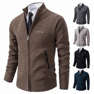 2023 Knitwear Spring och Autumn Men's Stand-Up Collar Thick Warm Cardigan Sweater Winter Loose Casual Coat 29VG#