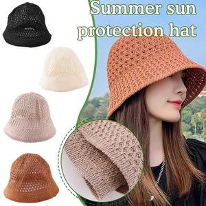 Ummer Sunscreen Crochet Soft Cushion Top Hat Womens Hollow Fisherman Bucket Hat Foldable Korean Fashion Outdoor Sunshade Hatc24326