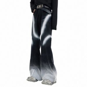 fewq Men's High Street Jeans Autumn Winter American Street Splicing Raging Pants 2023 Ctrast Color Male Trouser 24X4363 B9Fv#