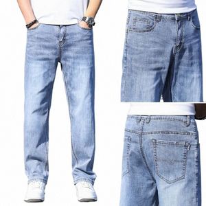 2023 Nya jeans Herrarna Loose Straight Fit Large Size Spring och Autumn Men's Pants Casual LG Pants Summer Thin Style 43v9#