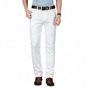 2024 Nowe wiosenne letnie dżinsy Mężczyźni Fi Casual Classic Style Busin Prosto Fit Soft Spodni Mężczyzna Advanced White Pants 40 A6YQ#