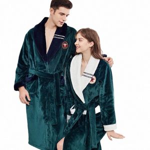 Vinter Coouple Thick Coral Fleece Robe Autumn LG Kimo Bathrobe Gown Nightwear Loose Sleepwear Flanell Home Clothes M29o#